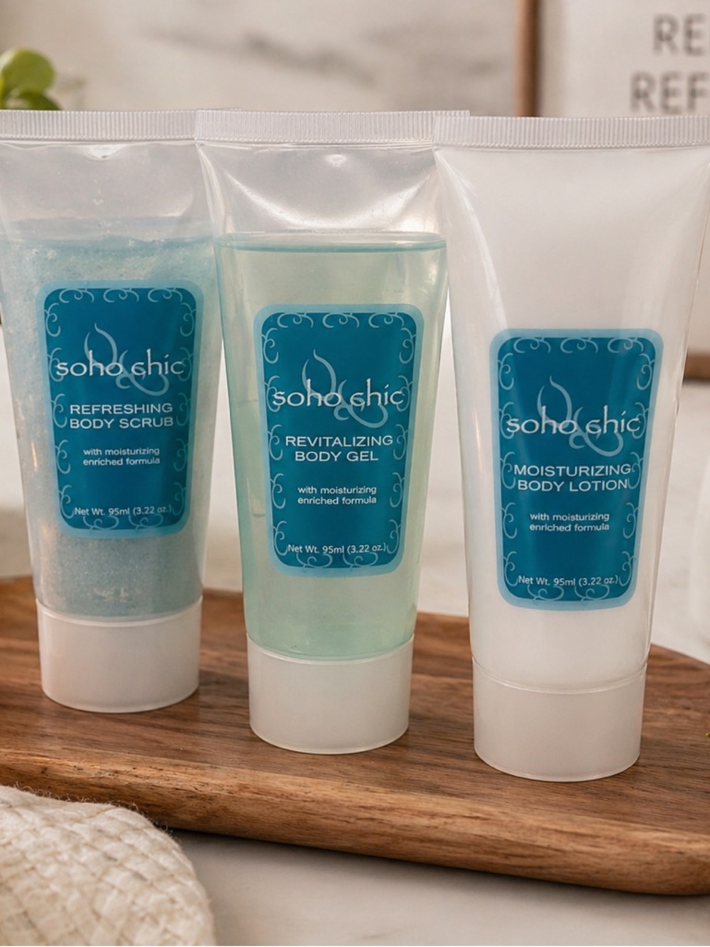 Soho Chic Bath & Body Travel Set | Body Scrub Gel Lotion Bundle 3pc Spa Kit New